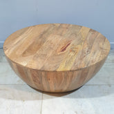 Handmade Carved Indian Furniture Mango Wood Hemisphere Coffee Table Natural